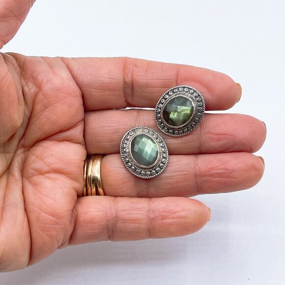 Nicky Butler Vintage 925 Sterling Silver Oval Faceted Moonstone Pierced Earrings - Picture 3 of 7